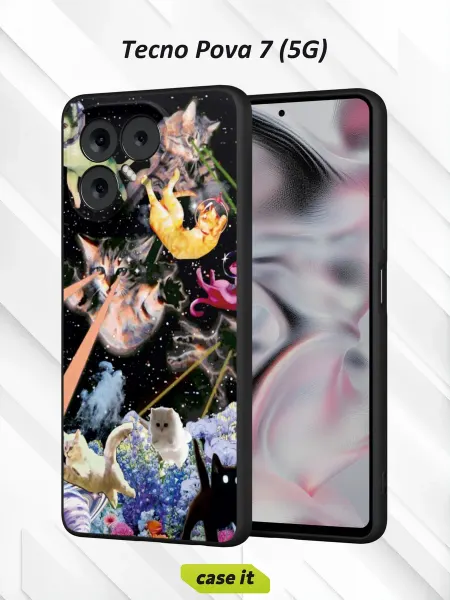 Case it Чехол на Tecno Pova 7с принтом Космические коты