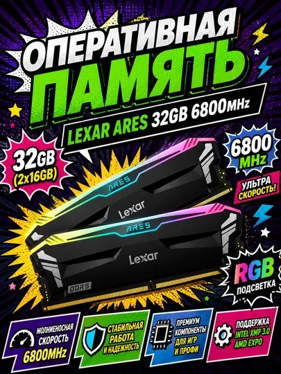 Оперативная память Lexar ARES RGB DDR5 32GB 6800MHz