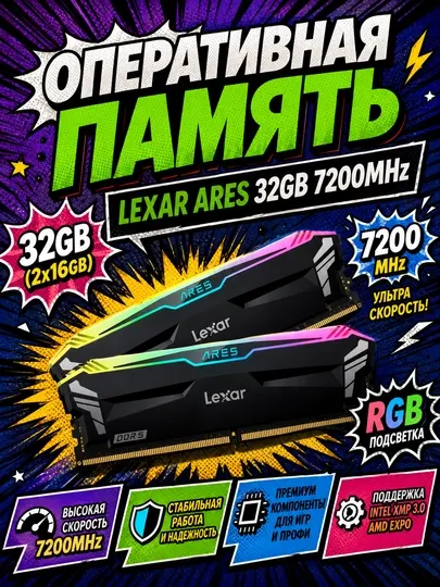 Оперативная память Lexar ARES RGB DDR5 32GB 7200MHz