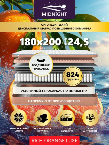 MIDNIGHT Матрас 180x200 на кровать пружинный ортопедический эффект