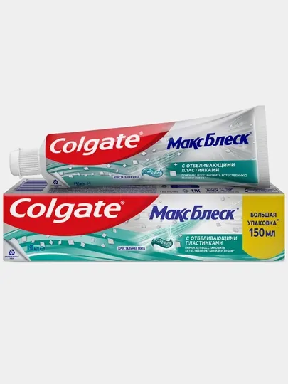 Зубная паста Colgate Макс Блеск, кристальная мята для отбеливания зубов, 150 мл