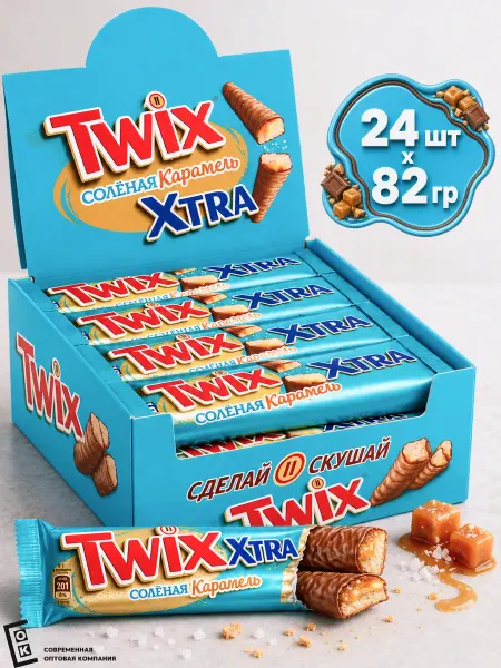 Twix Батончик шоколадный Твикс Соленая Карамель 82гр, 24шт уп