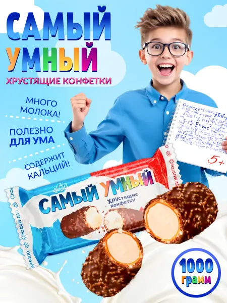 Сладуница Конфеты с начинкой Самый Умный Хрустящие конфетки 1 кг