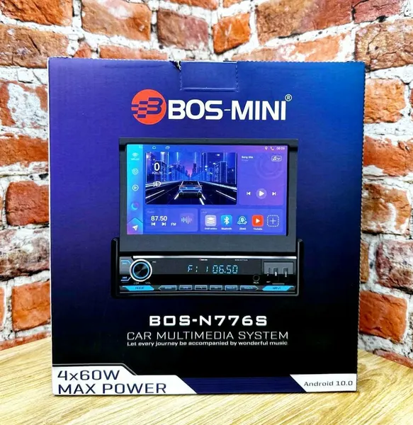 Автомагнитола Андроид с выдвижным экраном 4/64GB Bos-N776S, 1Din, сенсорный экран, Wi-Fi, Bluetooth, GPS, USB