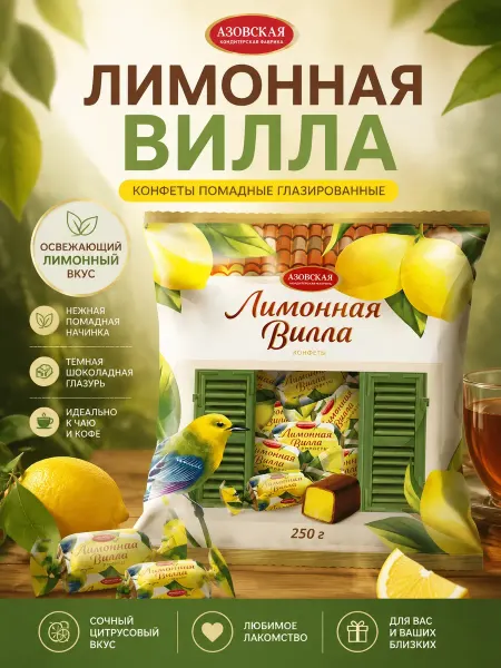 Азовская кондитерская фабрика Конфеты помадные глазированные "Лимонная Вилла" 250 г