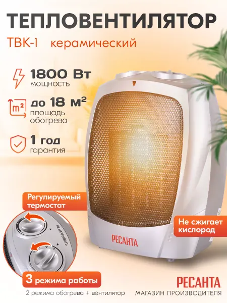 РЕСАНТА Тепловентилятор керамический, ТВК-1