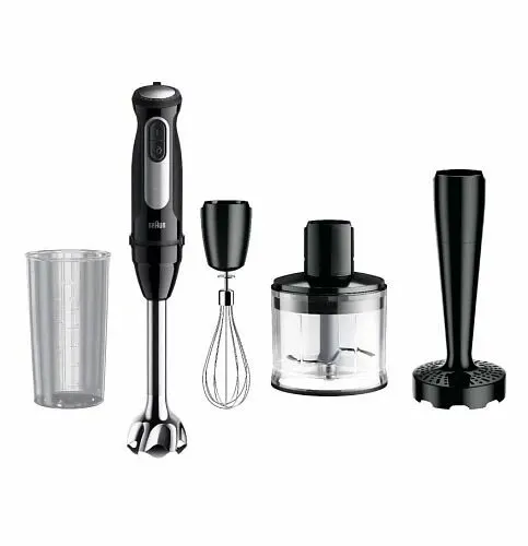 Погружной блендер 4 в 1 Braun MQ55307MBK 1000 Вт, 12500 об, 25 скоростей, с измельчителем, венчиком и насадкой для пюре