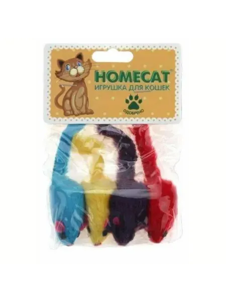Homecat Игрушка для кошек Мышки плюшевые, гремящие 5 см, 4 шт