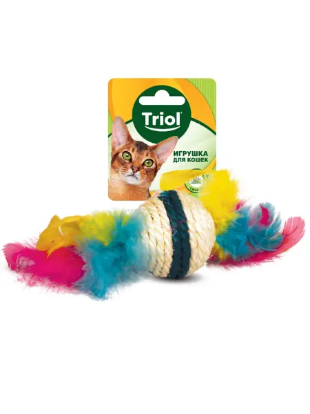 Triol Игрушка для кошек из сизаля Шарик с перьями, d50 90мм