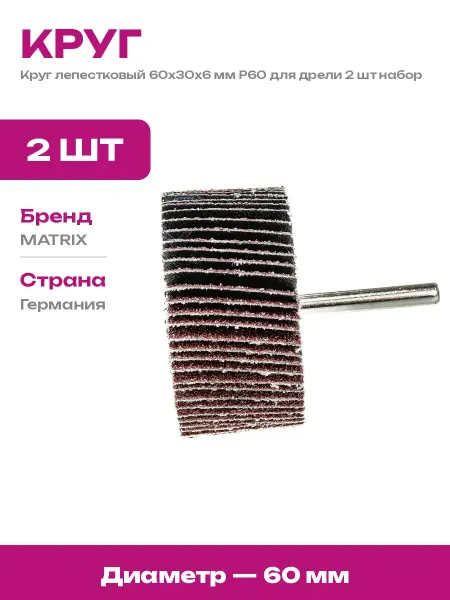 Круг шлифовальный веерный 60x30x6 мм P60 для дрели 2 шт