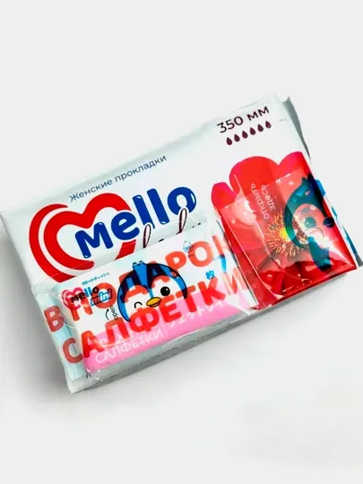 Женские гигиенические прокладки Mello lady 6, размер 350мм + влажные салфетки Mello 1шт.