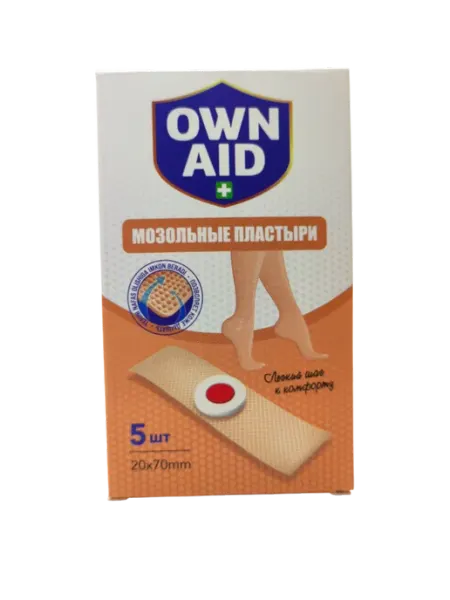 OWN AID Мозольные пластыри для ног, 5 шт, 20×70 мм