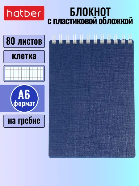 Hatber Блокнот 80л А6 клетка пластиковая обложка