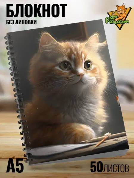 Кот Раскраскин Блокнот А5 с белыми листами с котом для рисования