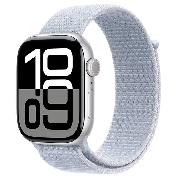 Часы Apple Watch Series 10, 46 мм корпус из алюминия серебристого цвета спортивный браслет loop цвета синее облако MWWN3