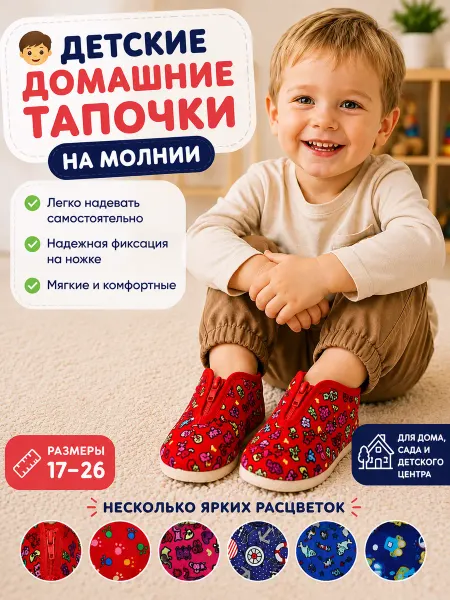 Счастливые башмачки Тапочки детские на молнии