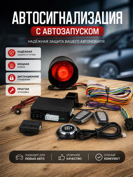 Сигнализация автомобильная с автозапуском BOS 232 управление со смартфона по BT. Кнопка Старт Стоп. Автосигнализация с дистанционным запуском.