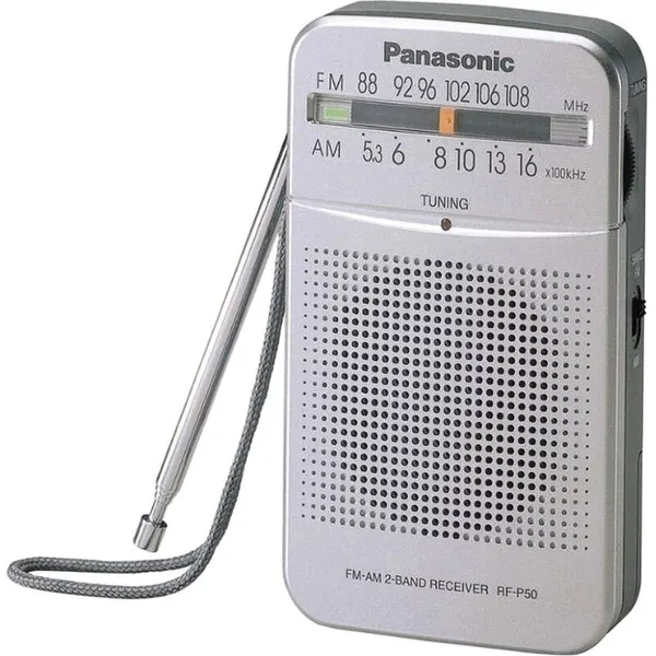 Радиоприемник Panasonic 2 батарейки АА, серебристый, 95 часов работы (RF-P50DEG-S)