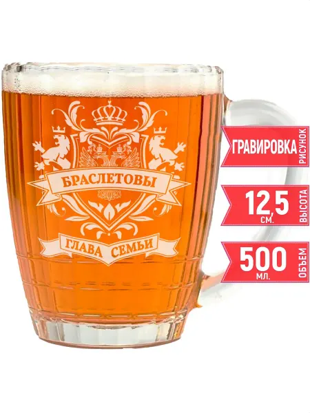 Grand cadeaux Кружка пивная глава семьи Браслетовых - 500 мл