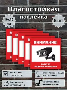 Наклейка Ведется видеонаблюдение, 10х10 см, 5 шт