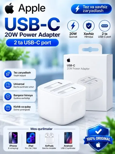 USB-C зарядное устройство, Power Adapter 20W, PD зарядка, зарядка для iPhone