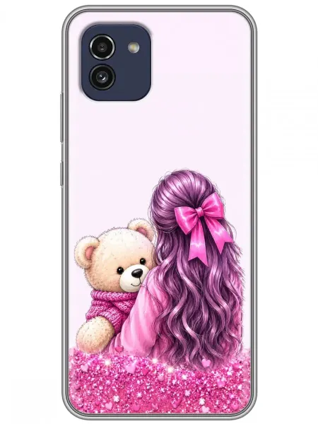 360skin Чехол на Samsung Galaxy A03 Девочка с мишкой для девочек