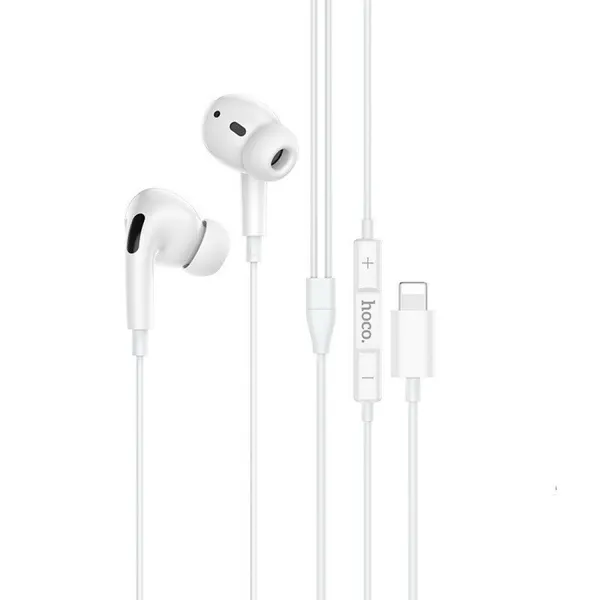 Проводные наушники M1 Pro, Lightning, HOCO, вакуумные с микрофоном, белые