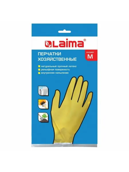 LAIMA Перчатки многоразовые латексные плотные, размер 7-8, M