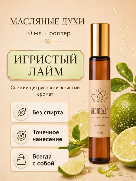 AromaZen Auto Масляные духи роллер "Игристый лайм" 10 мл