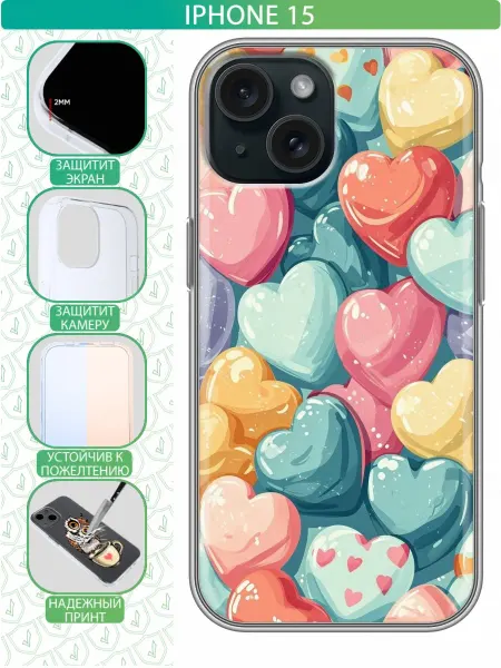 InThisCase Чехол на Iphone 15 с принтом Сердечки