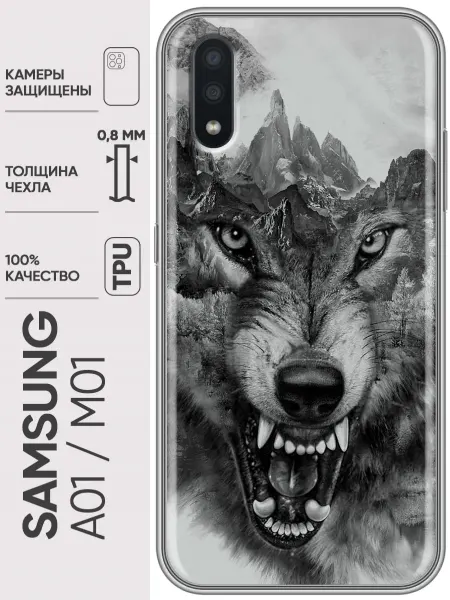 Trendmall Чехол на Samsung Galaxy M01, A01 Волк (мужской)