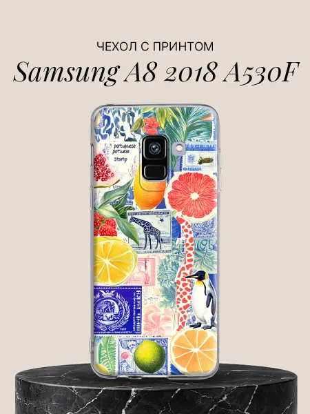Samsung Чехол на A8 2018 A530F с принтом Тропический коллаж