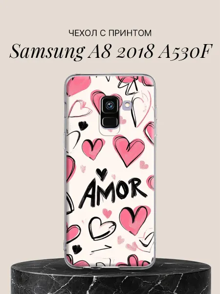 Samsung Чехол на A8 2018 A530F с принтом Сердца любви