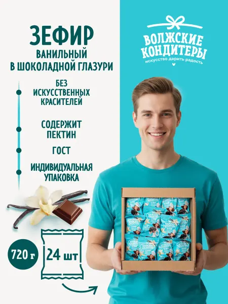 Волжские кондитеры Зефир ванильный в шоколадной глазури 24 шт