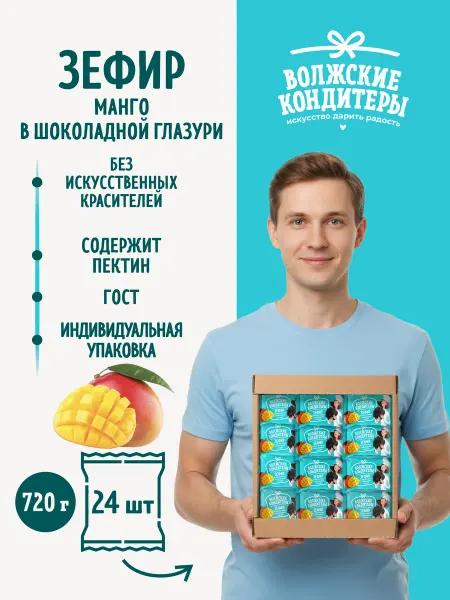 Волжские кондитеры Зефир манго в шоколадной глазури 24 шт