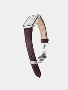 Кожаный ремешок для Apple Watch с пряжкой бабочка, цвет марсала Butterfly / 38, 40, 41, 42 mm / серебряная фурнитура