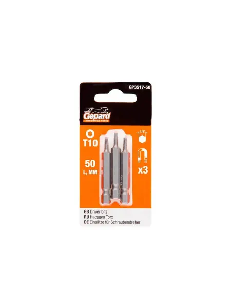 Gepard Бита для шуруповерта магнитная Torx T10 50 мм 3 штуки