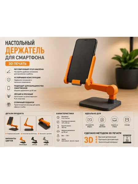 Настольный держатель для смартфона (3D печать)