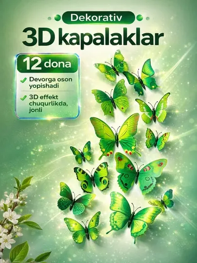 Бабочки на магните, 3D эффект, 12 шт, объемный декор для дома и интерьера
