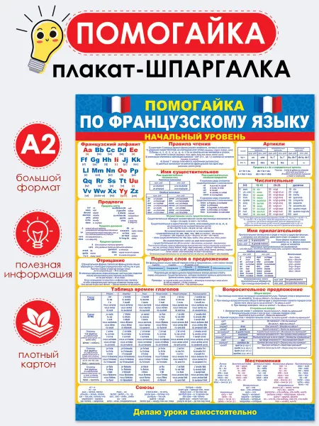 ТМ открытая планета обучающий плакат по французскому языку, начальный уровень А2