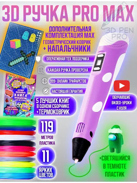 3д ручка детская электроника 3D ручка подарочный детский набор с пластиком и трафаретами