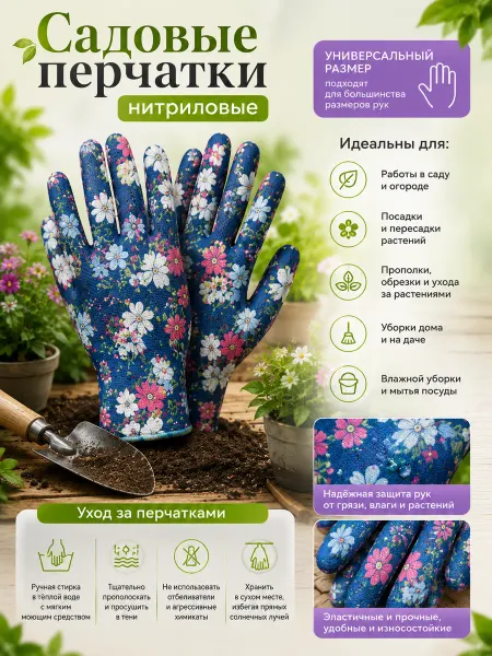 Садовые нитриловые перчатки (1 пара)