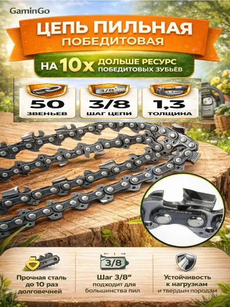 GaminGo Цепь победитовая для бензопилы STIHL 180 50 звеньев