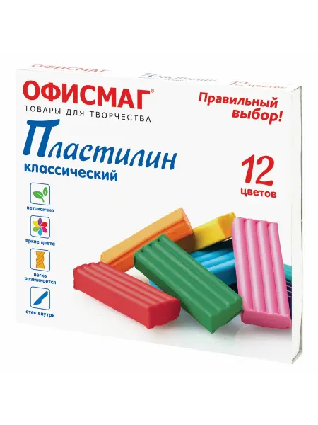 Офисмаг Набор 16 шт Пластилин классический, 12 цветов