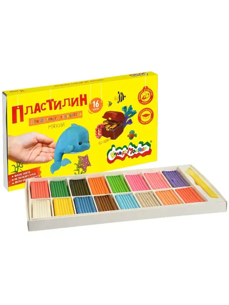 КАЛЯКА-МАЛЯКА Пластилин для детского творчества мягкий со стеком 16 цв
