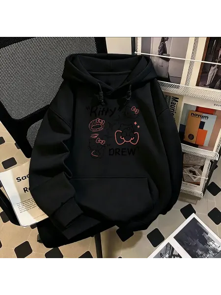 Толстовка большого размера с капюшоном и принтом HelloKitty