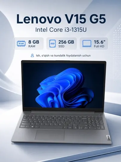 Ноутбук Lenovo V15 G5 IRL, Intel Core i3-1315U, 8GB RAM, 512GB SSD, экран 15.6" Full HD