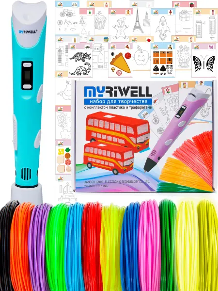 Myriwell 3D ручка RP100B с набором пластика PLA трафаретами
