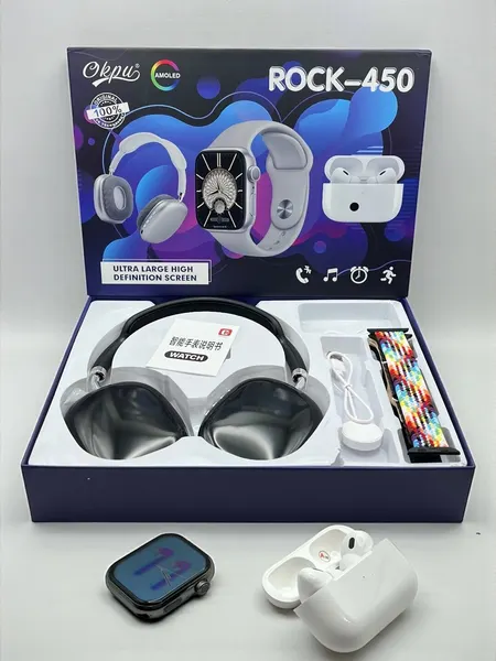 Подарочный набор Okpu ROCK-450, смарт-часы, наушники, сменные ремешки