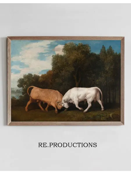 Re.productions Постер Bulls Fighting - George Stubbs